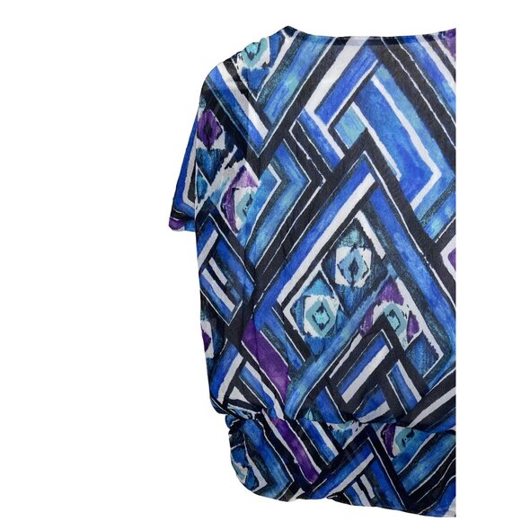 Chicos Blue Purple Print Mesh Blouse Medium Slit Sleeve Casual - Picture 11 of 12